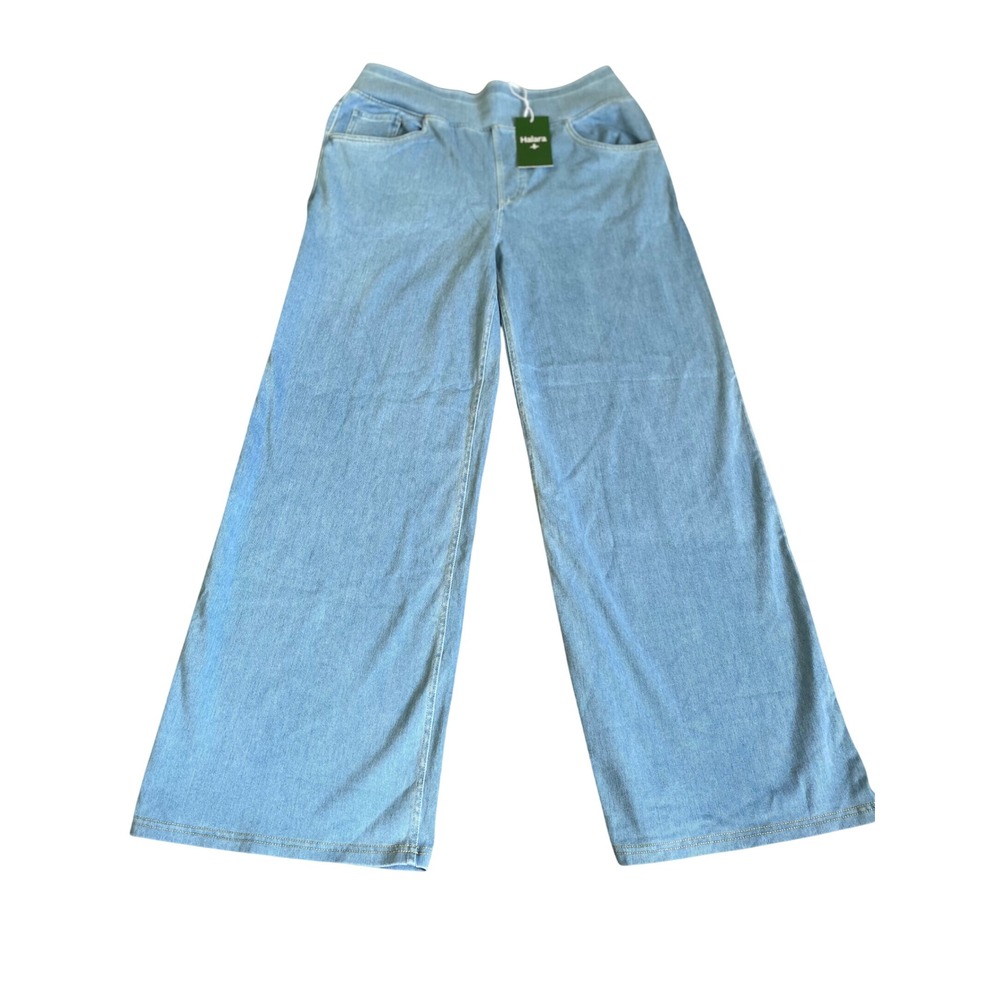 Halara Women XL Light Wash Wide Leg Pull On Denim Jeans High Rise Stretch Comfy